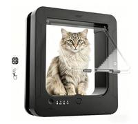 Microchip Cat Flap with Selective Entry, Smart Pet Door 2 Sensor Collars + 1 Remote Control, 4-Way Locking, Waterproof for Cats & Small Dogs Up to 25 Lbs (Opening 7-7/8" X 7-1/2")