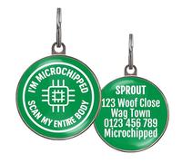 Microchipped Dog Tag - I’m Microchipped Scan My Entire Body Design - Customised, 6 Colour Options, 2 Sizes - Waterproof, Double-Sided Metal Pet ID Tag for Dogs & Cats - Lightweight & UK Made