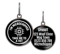 Microchipped Dog Tag - I’m Microchipped Take Me to A Vet Design - Customised, 6 Colour Options, 2 Sizes - Waterproof, Double-Sided Metal Pet ID Tag for Dogs & Cats - Lightweight & UK Made