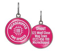 Microchipped Dog Tag - Microchipped & Spayed Design - Customised, 6 Colour Options, 2 Sizes - Waterproof, Double-Sided Metal Pet ID Tag for Dogs & Cats - Lightweight & UK Made