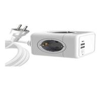 MicroConnect - 4 Way Schuko, 2 USB A Ports, 1 USB-C Port, Power Cube - With 1,5m