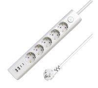 Microconnect 5-way USB Schuko Power Strip on/off switch 1.5M, White