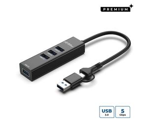MicroConnect USBHUB4-2IN1 USB 3.0 Hub 4-Port - USB-C & A Connectors, 5Gbps, 0.3m