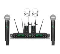 MicrocQueen UHF Wireless Microphone System, 4-Channel Cordless Mic Set with Handheld/Bodypack/Headset/Lapel, Metal Build, Fixed Frequency, 400ft Coverage, Ideal for Karaoke/Party/Wedding/Concert