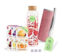 Microdrink waterdrop® Glass Starter Set - 600ml Borosilicate Glass Bottle + 18 Sugar-Free Hydration Cubes in 6 Flavours, Vitamin C & B Infused, BPA Free Water Bottle, Gift Set