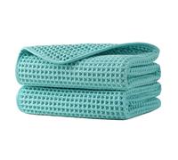 MICROFI Microfiber Waffle Hand Towels, 2 Pieces, Soft, Absorbent, Fast Drying, Lint Free (Turquoise)