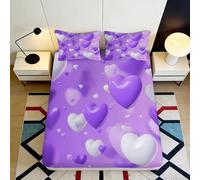 Microfiber 3D Printed Purple Heart Fitted Sheet Deep Pocket Non-Slip for Bedroom Romantic Mattress Fitted Cover 90x200x25cm