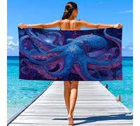 Microfiber Beach Towel 180 x 100 CM for Adult Mysterious, Galaxy, Starry Sky Octopus, Stars, Universe, Cosmos Pool Towels Sand Free Quick Dry for Travel, Swimming, Holiday