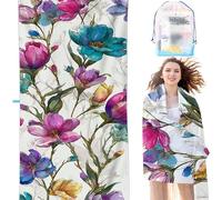 Microfiber Beach Towel Blue 36 x 80in Compact Lightweight Intimate snap button, Flowers Beach for Adults Oversized Sand Free Soft Ldeal Travel Towel Quick Dry for Swimming Yoga Camping Gym SYX5 3-3
