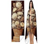 Microfiber Beach Towel Brown 36 x 80in Compact Lightweight Intimate snap button, Flowers Beach for Adults Oversized Sand Free Soft Ldeal Travel Towel Quick Dry for Swimming Yoga Camping Gym SYX3 0-T