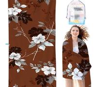 Microfiber Beach Towel Brown 36 x 80in Compact Lightweight Intimate snap button, Flowers Beach for Adults Oversized Sand Free Soft Ldeal Travel Towel Quick Dry for Swimming Yoga Camping Gym SYX1 A-5