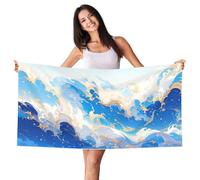 Microfiber Beach Towel for Adult Oversized Extra Large, Absorbent Lightweight Quick Dry Sand Free Travel Swim Pool Towel Beach Mat Yoga,Camping,Sports,Gym for Women Men Abstract Blue 80x180cm G-1665