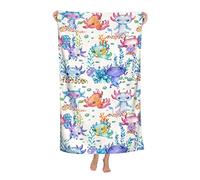 Microfiber Beach Towel for Adults, Watercolor Cute Axolotl Oversized Travel Beach Towels, 130 x 80 cm Pool Towels, Large Sand Free Beach Towels