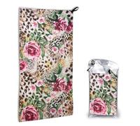 Microfiber Beach Towel For Adults & Women, Animal Tiger Leopard Rose Flower, Quick Dry Bath Towels, Absorbent Compact Lightweight Travel Towel For Camping Gym Hiking Swimming, With Carabiner & Pouch