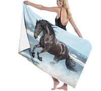 Microfiber Beach Towel Oversize,Black Friesian Horse Quick Dry Extra Large Bath Towel For Adult Men Women,Sand Proof Resistant Sandless,XL Personalized Travel Pool Towel