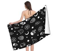 Microfiber Beach Towel Skull Cat Moon Gothic, Quick Dry Sand Free Oversized Absorbent Lightweight Thin Towel, for Womens Mens Travel Camping Gym Sports