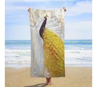 Microfiber Beach Towel Style Beautiful Gold White Peacock Quick Dry Bath Towel Women Personalized Washcloths, For Surfing, Pilates, Workout, 80x130cm