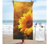 Microfiber Beach Towel, Sunny Sunflower Butterfly Printed Lightweight Quick Dry Travel Bath Sheet with Compact Carry Bag for Swimming Yoga Camping Gym,27.5"x55"