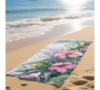 Microfiber Beach Towel White Large Beach Towels for Adults 75x160cm Travel Towel Quick Dry Sunbed Towels with Pockets Sand Free, Light Compact for Outdoor Sport Beach Holiday Essentia Flower bz-44