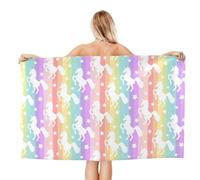 Microfiber Beach Towels For Adults Unicorns On Colorful Stripes Large Pool Towels For Women Personalized Absorbent Travel Towel Oversized Soft Quick Dry Towel For Swimming Camping Yoga 130x80 Cm