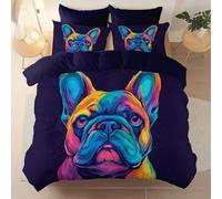 Microfiber Bedding 3 Piece Double Duvet Set 200 x 200 cm, Soft And Easy Care Neon Cute Animals Dogs Printed duvet cover Suitable for adults and children Purple With zipper and pillowcase