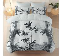 Microfiber Bedding 3 Piece Queen Duvet Set 230 x 220 cm, Soft And Easy Care Chinese Style Ink Painting Bamboo Forest Printed duvet cover Suitable for adults and children Cream With zipper