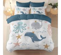Microfiber Bedding 3 Piece Super King Duvet Set 260 x 220 cm, Soft And Easy Care Cartoon Animals Cute Dinosaurs Printed duvet cover Suitable for adults and children Blue With zipper and pillowcase