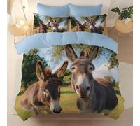 Microfiber Bedding 3 Piece Super King Duvet Set 260 x 220 cm, Soft And Easy Care Field Animal Photography Donkey Printed duvet cover Suitable for adults and children Blue With zipper and pillowcase