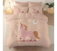 Microfiber Bedding 3 Piece Super King Duvet Set 260 x 220 cm, Soft And Easy Care Minimalist Cute Unicorns Stars Printed duvet cover Suitable for adults and children Pink With zipper and pillowcase