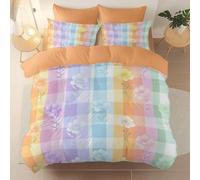 Microfiber Bedding 3 Piece Super King Duvet Set 260 x 220 cm, Soft And Easy Care Simple Cartoon Flowers Leaves Printed duvet cover Suitable for adults and children Pink With zipper and pillowcase