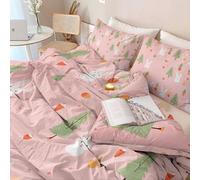 Microfiber Bedding 3 Piece Super King Duvet Set 260 x 220 cm, Soft And Easy Care Simple Cute Forest Rabbit Carrot Printed duvet cover Suitable for Adults and Children Pink With Zipper and Pillowcase