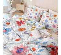 Microfiber Bedding 3 Piece Super King Duvet Set 260 x 220 cm, Soft And Easy Care Simple Doodle Cute Flowers Leaves Printed duvet cover Suitable for Adults and Children Color With Zipper and Pillowcase