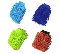 Microfiber Car Wash Mitt, 4 Pcs, Double Sided Microfiber Wash Gloves, Microfibre Noodle Cloths for Car Cleaning & Household Cleaning (Random Color)