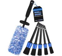 Microfiber Car Wheel Cleaning Brush Kit with Detailing Brushes, Long & Flat Alloy Wheel Cleaner Brush Tyre Rim Brush Tool for Auto Truck Motorcycle Wheel Barrel Spoked Scratch Free Wash