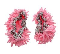 Microfiber Chenille Elastic Cuff Floor House Cleaning Mop Slippers Shoes Pair (Pink)
