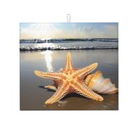 Microfiber Dish Drying Mat for Kitchen Counter, Absorbent Dish Drying Pads, Non-slip Kitchen Draining Mat, Large Starfish shell sunny beach Dishes Drainer Mats, 16"x18" Dish Drainer Pad