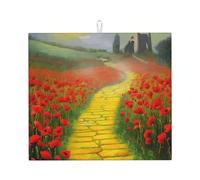 Microfiber Dish Drying Mat for Kitchen Counter, Absorbent Dish Drying Pads, Non-slip Kitchen Draining Mat, Large Poppies Field Yellow Brick Road Dishes Drainer Mats, 16"x18" Dish Drainer Pad