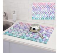Microfiber Dish Drying Mat for Kitchen Counter, Absorbent Dish Drying Pads, Non-Slip Kitchen Draining Mat, Large Mermaid Pink Purple Dishes Drainer Mats, 24"x18" Dish Drainer Pad