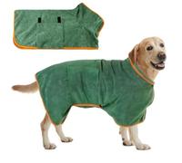 Microfiber Dog Dry Robe & Towel - Absorbent Quick Drying Bathrobe for Small, Medium, Large Pets - Adjustable Neck & Waist for Dogs, Cats 8-15 lbs - Dark Green XS