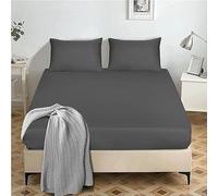 Microfiber Double Fitted Sheet Dark Grey - 25CM Deep Pocket - Plain Dyed Bedding Soft Bed Sheets - Non Iron Wrinkle Resistant 135x190 CM