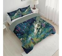 Microfiber Double Quilted Quilt, Soft Lightweight Skeleton Elf Printed Pattern Reversible Cartoons Fairy Tales Coverless Duvet with Pillowcase, Easy Care Colorful Quilt for All Season 200x200 cm