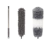 Microfiber Duster, Feather Duster Kit with 30-100inch Telescopic Extension Pole, Washable Bendable Dusters for Cleaning High Ceiling, Blinds, Furniture, Cars (Grey)