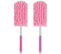 Microfiber Duster for Cleaning, Dusters with Telescoping Extension Pole, Extendable Washable Mini Dusters for Cleaning Supplies Car, Window, Furniture, Office (Pink 2pack)