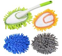Microfiber Duster for Cleaning, Hand Washable Dusters with 4 pcs Replaceable Microfiber Head,Wet and Dry Use, Detachable Cleaning Supplies for Office, Car, Window, Furniture, Wall
