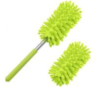 Microfiber Duster for Cleaning, Tukuos Hand Washable Dusters with 2pcs Replace Microfiber Head, Extendable Pole, Detachable Cleaning Brush Tool for Office, Car, Window, Furniture, Ceiling Fan Green