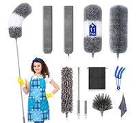 Microfiber Duster Kit (11 Pcs) with Extension Rod (30-100 inches), Washable Dusters for Cleaning, Foldable Microfiber Duster, for High Ceiling Ceiling Fan, Blinds,