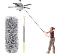Microfiber Duster with Extension Pole(Stainless Steel) 30 to 100'', with Bendable Head, Extendable Long Duster for Cleaning Ceiling Fan, High Ceiling, Keyboard, Furniture Cars Gray
