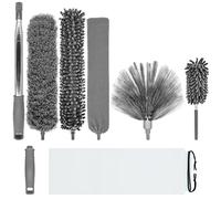 Microfiber Duster with Telescoping Extension Pole(30-100 Inches) Kit, 4 Cleaning Head and 1 Mini-Duster. Reusable, Bendable, Washable Feather Dusters for Cleaning Fans Cobwebs Ceilings Blinds