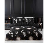 Rapport Home Dark Dreams Tarot Duvet Cover Set Double - Reversible Gothic Skull Bedding with Pillowcases - Soft Polyester Black Mystical Print for Adults