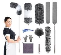 Microfiber Feather Duster, 12PCS Reusable Bendable Dusters, Ceiling Fan Duster with Extension Pole 30 to 100 inches, Washable Dusters for Cleaning Ceiling Fan, High Ceiling, Blinds, Furniture & Cars